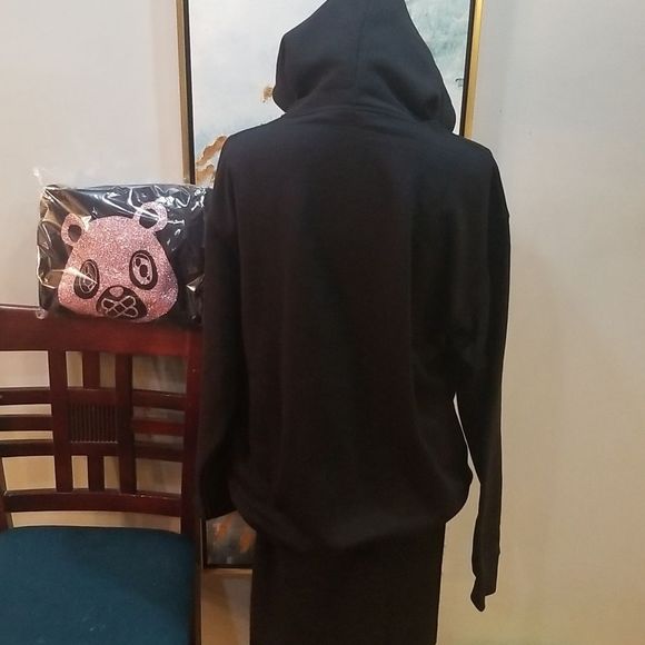 Glitter Panda Face Streetwear Hoodie NWOT Sz.M Oversized CHOOSE PINK OR SILVER - Picture 8 of 13